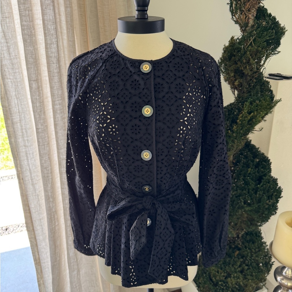Veronica Beard Kapnos Eyelet Jacket - Black Size 2 - Picture 10 of 15